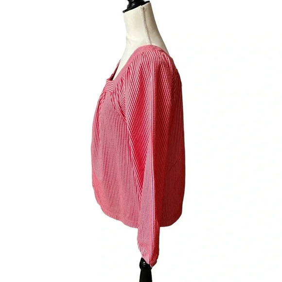 J.Crew Red White Striped Square Neck Seersucker Top Size M | Style AW133 - Picture 8 of 13